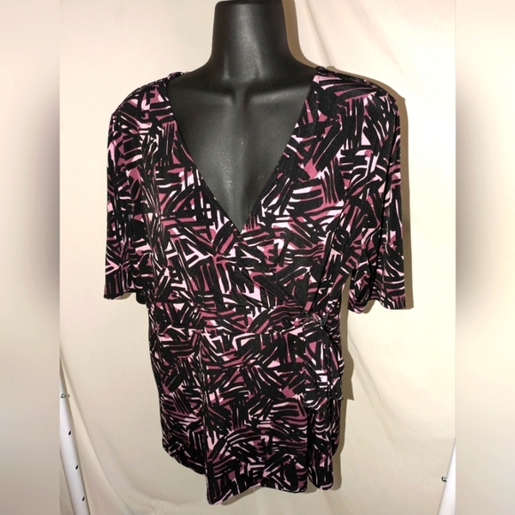 Merona Tops - Merona Purple Pink Patterned Wrap Blouse – Women’s Size XL Short Sleeve Top